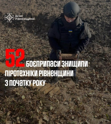 Понад 50 вибухонебезпечні предмети виявили на Рівненщині