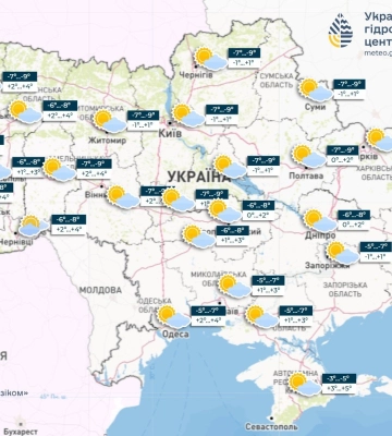 Прогноз погоди: в Україні в найближчі дві доби переважно без опадів, у п’ятницю – невеликий сніг