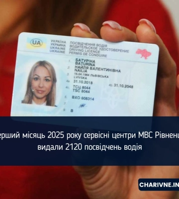 За перший місяць 2025 року сервісні центри МВС Рівненщини видали 2120 посвідчень водія