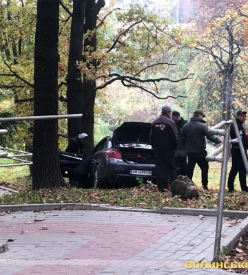 На ЛПЗ у Луцьку водій під наркотиками заїхав у сквер і врізався в дерево. Фото