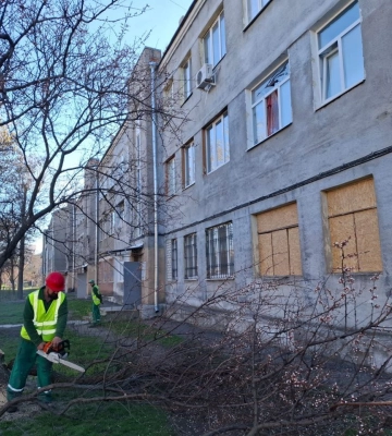 Дерева пиляють на місцях вибухів у Харкові 