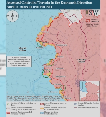 ISW: ворог просунувся на Куп’янщині, успіх РФ у Вовчанську не підтверджують