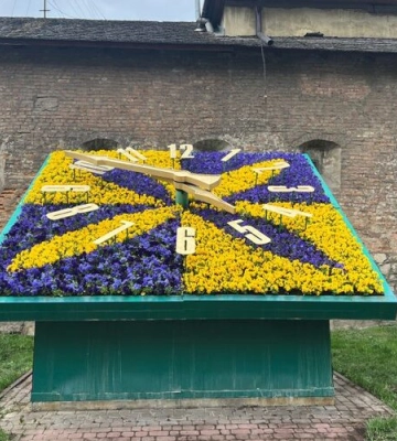 Годинник на площі Митній заквітчали синьо-жовтими братками
