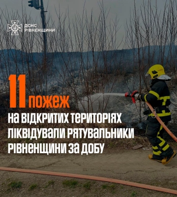 Минулої доби на Рівненщині сталося 11 пожеж на відкритих територіях