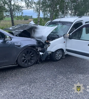 На Черкащині зіткнулися «Tesla Model Y» та «Renault Kengoo», травмувався один із водіїв. ФОТО