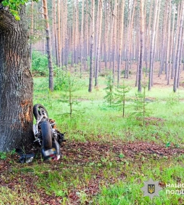 На Житомирщині внаслідок зіткнення з деревом загинув на місці ДТП водій мотоциклу