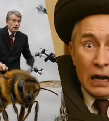 Верхом на боевой пчеле: видео с Ющенко, летящим бомбить Кремль, завирусилось в сети