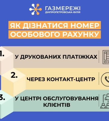 Дніпропетровська філія «Газмережі» нагадує, як дізнатися номер особового рахунку за розподіл газу