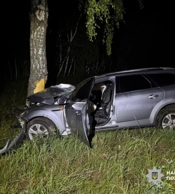 На Чернігівщині внаслідок ДТП на трасі легковик влетів у дерево: є загиблий та поранений