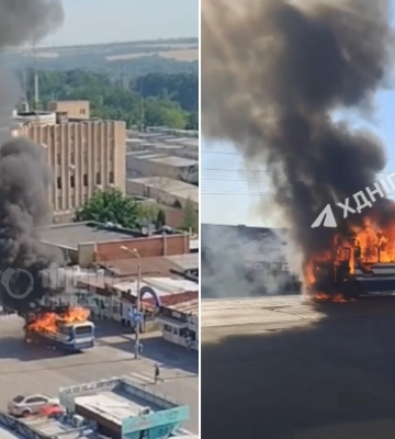 У Дніпрі на ходу загорівся пасажирський автобус (Відео)