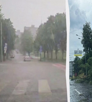 В Киеве из-за непогоды упал строительный кран, улицы города затопило