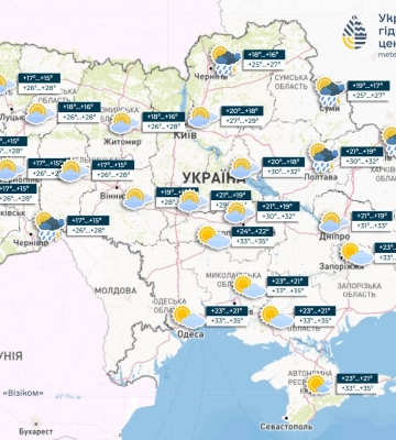 В северо-восточных регионах Украины в субботу кратковременные дожди, местами град, на юге - сильная жара
