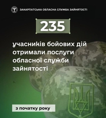 Понад 230 учасників бойових дій скористалися послугами Закарпатської обласної служби зайнятості