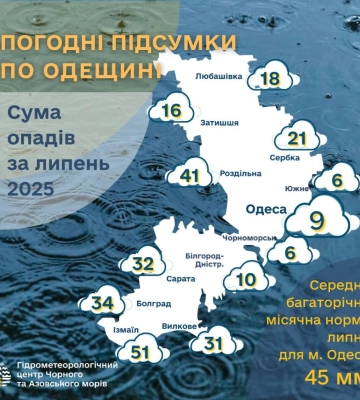 Де на Одещині у липні зафіксували найбільшу кількість опадів