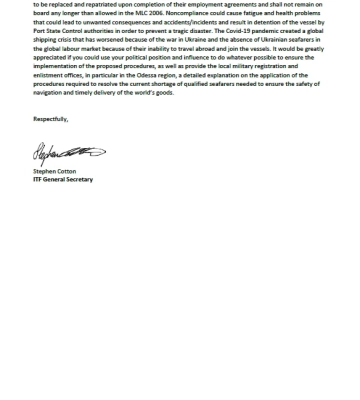 ITF просить Кабмін надати військкоматам Одеської області інструкції щодо дозволів на перетин кордону для моряків