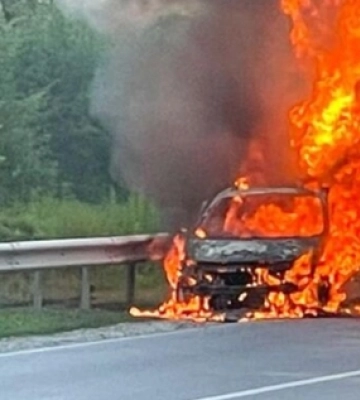 Триметровий стовп диму: на Волині посеред дороги спалахнув автомобіль (відео)