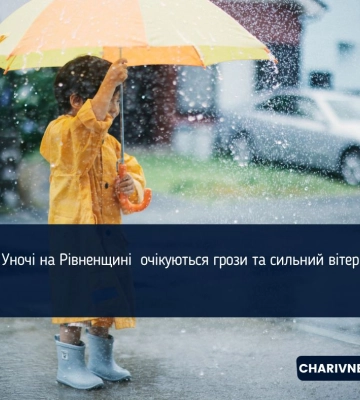 Уночі на Рівненщині  очікуються грози та сильний вітер