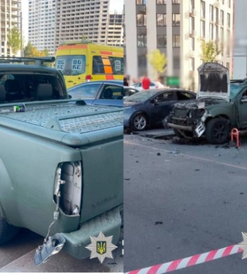 У Києві на парковці вибухнув пікап, пофарбований під військовий: є постраждалий, фото