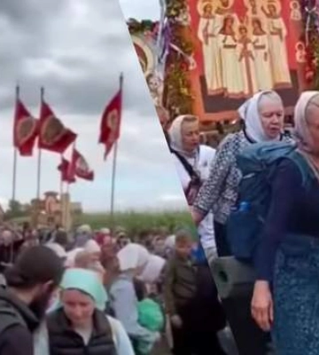 Крестовый поход против Украины: УПЦ МП несла православный флаг &quot;ДНР&quot; и икону царя Николая в Почаев