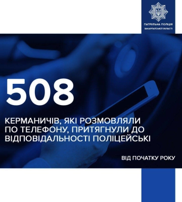 На Закарпатті цьогоріч виявили 508 водіїв, які користувалися мобільним під час керування авто