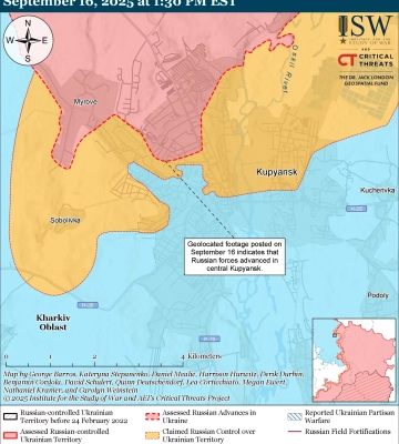 В ISW знову повідомляють про просування армії РФ у Куп’янську