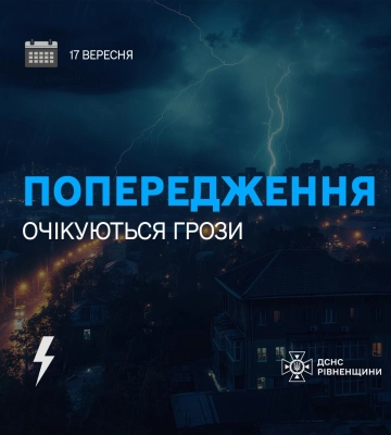На Рівненщині 17 вересня очікують грози: оголошено жовтий рівень небезпеки