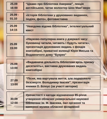 Чернівецька обласна наукова бібліотека ім. Івасюка відзначає 85 років: програма заходів