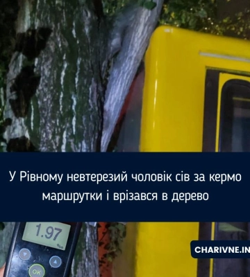 У Рівному п`яний перехожий сів за кермо маршрутки та в`їхав у дерево