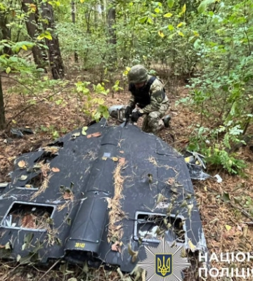 У Києві знайшли збитий дрон із вибухівкою в лісосмузі Дарницького району, фото
