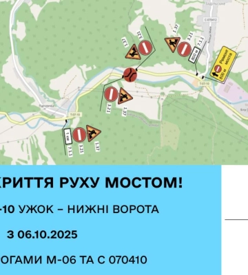Аварійний міст на відрізку дороги Ужок – Нижні Ворота закривають на ремонт