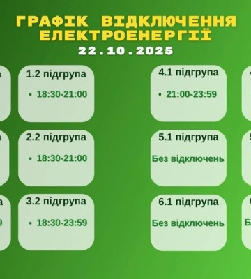 22 жовтня на території Полтавської області застосують графік погодинного відключення світла