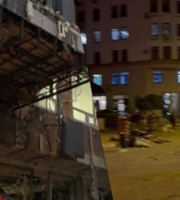 В Киеве под удар дрона попала синагога и бизнес-центр "Домино": в сети показали видео