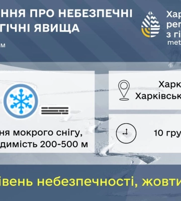 Мокрий сніг і туман. Жителів Харківщини попередили про небезпечну погоду