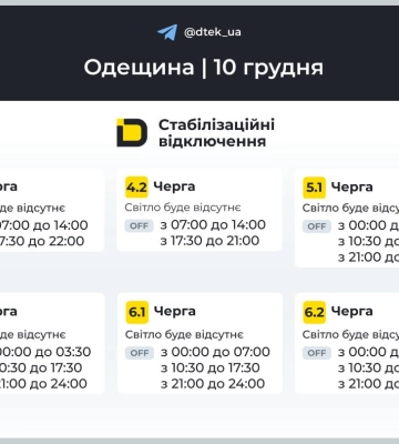Оновлені графіки відключення світла в Одеській області на 10 грудня