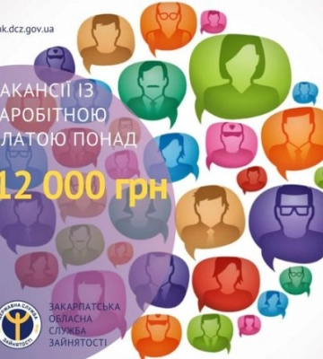 Зарплата від 12 500 грн до 40 000 грн, Закарпатський центр зайнятості повідомляє про вакансії