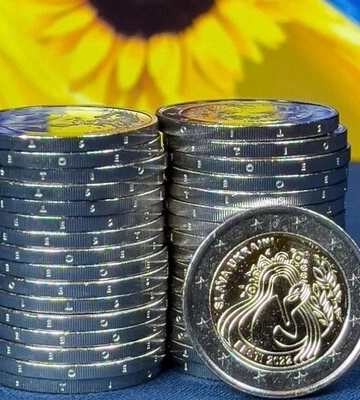 Монета евро &quot;Слава Украине&quot; уже в банках Евросоюза