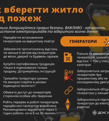 Рятувальники Миколаївщини нагадують правила безпечної експлуатації генераторів