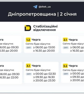 По два знеструмлення: графіки відключення світла для Дніпра та області