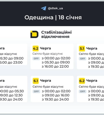 Стали відомі графіки відключень світла на Одещині на 18 січня