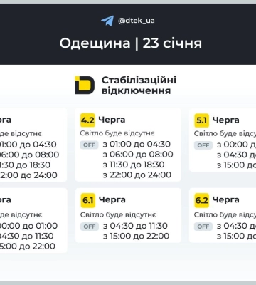 Для частини Одеської області повернули стабілізаційні відключення: графіки на 23 січня