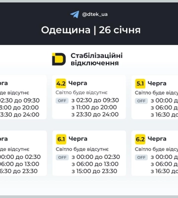 Енергетики опублікували графіки відключення світла для частини Одеської області на 26 січня