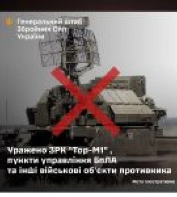 Удар по об’єктам агресора: уражено ЗРК Тор-М1 і пункти управління