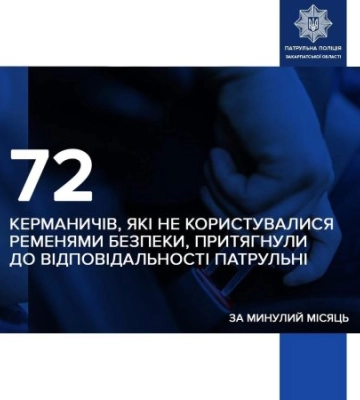 72 штрафи за місяць: патрульні Закарпаття нагадують про ремені безпеки
