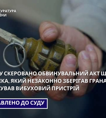 На Черкащині судитимуть чоловіка, який кинув бойову гранату у двір односельця, - прокуратура