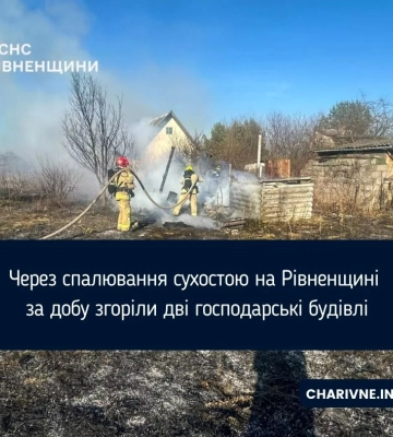 Через спалювання сухостою на Рівненщині за добу згоріли дві господарські будівлі