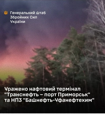 Генштаб ВСУ подтвердил поражение российского порта Приморск в Ленинградской области и НПЗ в Башкортостане