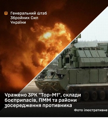 Уражено ЗРК "Тор-М1", склади боєприпасів, ПММ та райони зосередження противника