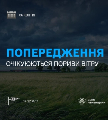 На Рівненщині оголосили жовтий рівень небезпеки через сильний вітер