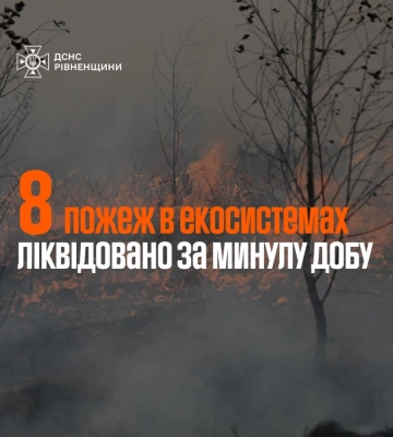 На Рівненщині за добу згоріло 3,6 гектара сухої трави