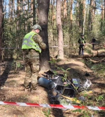 У лісосмузі Києва знайшли бойову частину російського дрона «Герань-2»